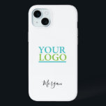 Your Logo/Art/Photo, Name Black Script, White iPhone 15 Mini Case<br><div class="desc">Personalize with your Company Logo,  Art or Photo and name in black script on white background. Click “Edit Using Design Tool” to change colours and type styles.</div>