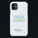 Your Logo/Art/Photo, Name Black Script, White iPhone 11 Case<br><div class="desc">Personalize with your Company Logo,  Art or Photo and name in black script on white background. Click “Customize” to change colours and type styles.</div>