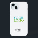 Your Logo/Art/Photo, Name Black Script, White iPhone 15 Mini Case<br><div class="desc">Personalize with your Company Logo,  Art or Photo and name in black script on white background. Click “Edit Using Design Tool” to change colours and type styles.</div>