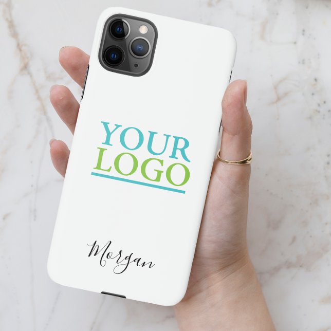 Your Logo/Art/Photo, Name Black Script, White iPhone Case