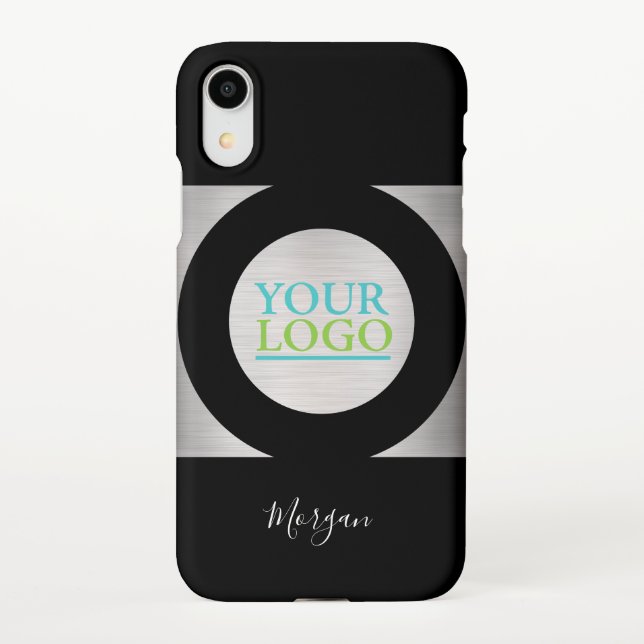 Your Logo/Art/Photo Name, Blk Circle Silver, Black iPhone Case (Back)