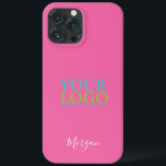 Your Logo/Art/Photo, Name in White Script, Pink iPhone 13 Pro Max Case<br><div class="desc">Personalize with your Logo,  Art or Photo and name in white script on pink background.</div>