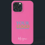 Your Logo/Art/Photo, Name in White Script, Pink iPhone 13 Pro Max Case<br><div class="desc">Personalize with your Logo,  Art or Photo and name in white script on pink background.</div>