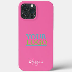 Your Logo/Art/Photo, Name in White Script, Pink iPhone 13 Pro Max Case