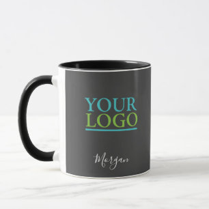 Your Logo/Art/Photo, Name White Script, Dark Grey Mug