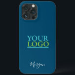 Your Logo/Art/Photo, Name White Script, Ocean Blue iPhone 13 Pro Max Case<br><div class="desc">Personalize with your Logo,  Art or Photo and name in white script on ocean blue background. Click “Edit Using Design Tool” to change colours and type styles.</div>