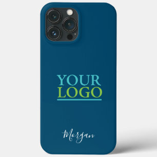 Your Logo/Art/Photo, Name White Script, Ocean Blue iPhone 13 Pro Max Case