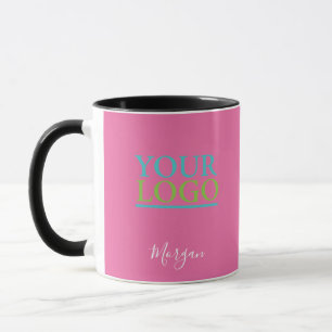 Your Logo/Art/Photo, Name White Script, Pink Mug