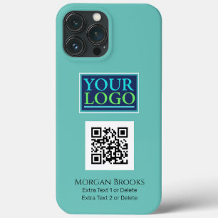 Your Logo/Art/Photo, QR Code, Name/Info on Lt Teal iPhone 13 Pro Max Case