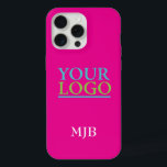 Your Logo/Art/Photo, White Monogram, Hot Pink iPhone 15 Pro Max Case<br><div class="desc">Personalize with your company logo,  art or photo and white monogram,  or name,  on hot pink background.</div>