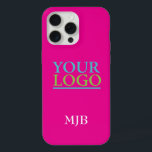 Your Logo/Art/Photo, White Monogram, Hot Pink iPhone 15 Pro Max Case<br><div class="desc">Personalize with your company logo, art or photo and white monogram, or name, on hot pink background.</div>