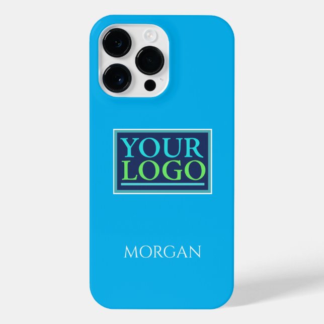 Your Logo/Art/Photo, White Name on Sky Blue iPhone Case (Back)