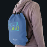 Your Logo/Art/Photo, White Script Name, Blue Drawstring Bag<br><div class="desc">Personalize with your Company Logo,  Art or Photo and Name in White Script on Blue background. Show your personal style wherever you go. Click “Customize” to change colours and type styles.</div>