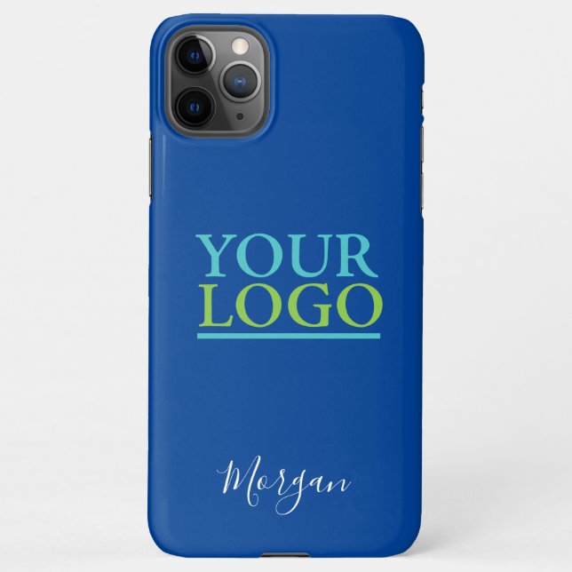 Your Logo/Art/Photo, White Script Name, Deep Blue iPhone Case (Back)