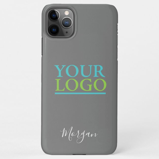 Your Logo/Art/Photo, White Script Name, Grey iPhone Case (Back)