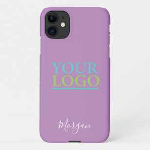 Your Logo/Art/Photo, White Script Name, Lavender iPhone 11 Case