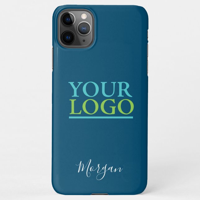 Your Logo/Art/Photo, White Script Name, Ocean Blue iPhone Case (Back)