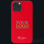 Your Logo/Art/Photo, White Script Name, Red iPhone 13 Pro Max Case<br><div class="desc">Personalize with your Logo,  Art or Photo and name in white script on red background.</div>