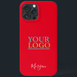Your Logo/Art/Photo, White Script Name, Red iPhone 13 Pro Max Case<br><div class="desc">Personalize with your Logo,  Art or Photo and name in white script on red background.</div>