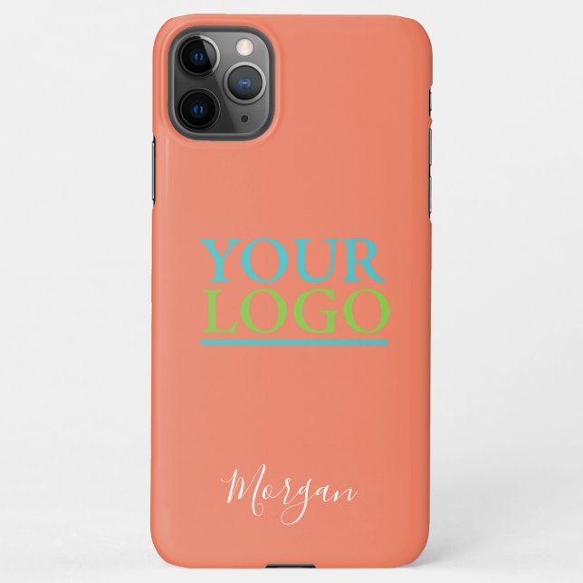 Your Logo/Art/Photo, White Script Name, Salmon iPhone Case (Back)