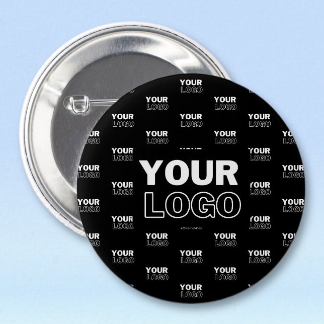 Your Logo & Background Repeating Logo | Black 2 Inch Round Button (Creator Uploaded)