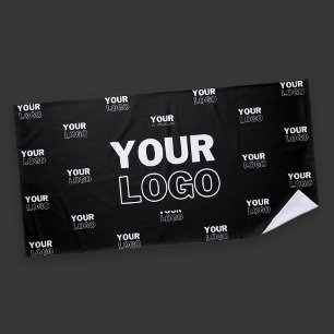 Your Logo & Background Repeating Logo Black Beach Towel