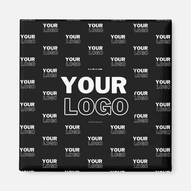 Your Logo & Background Repeating Logo | Black Magnet (Front)