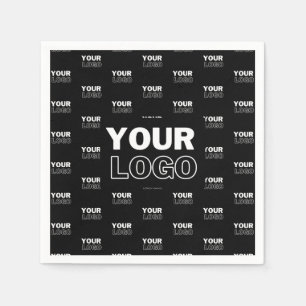 Your Logo & Background Repeating Logo Black Napkin