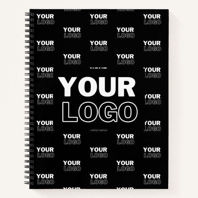 Your Logo & Background Repeating Logo | Black Notebook (Front)