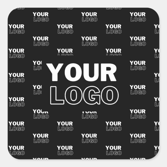Your Logo & Background Repeating Logo | Black Square Sticker (Front)