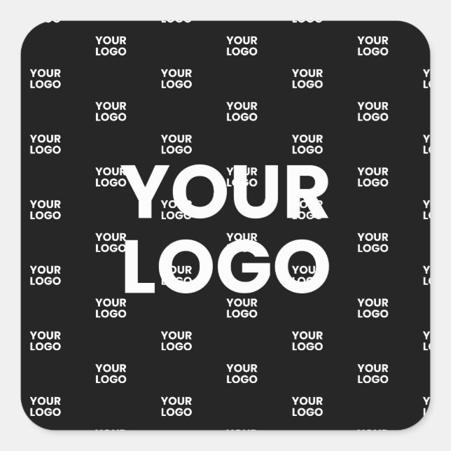 Your Logo & Background Repeating Logo | Black Square Sticker (Front)