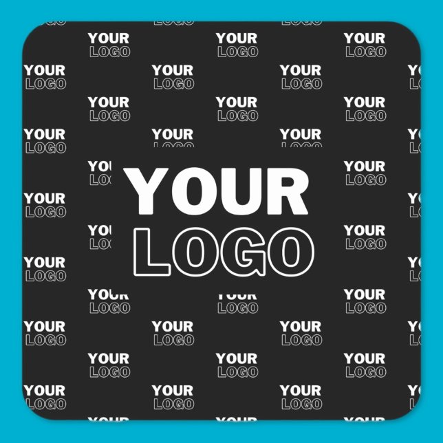 Your Logo & Background Repeating Logo | Black Square Sticker (Creator Uploaded)