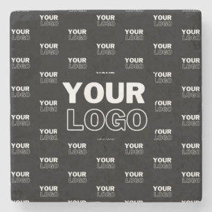 Your Logo & Background Repeating Logo   Black Stone Coaster