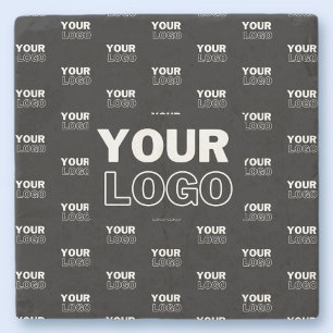 Your Logo & Background Repeating Logo Black Stone Coaster