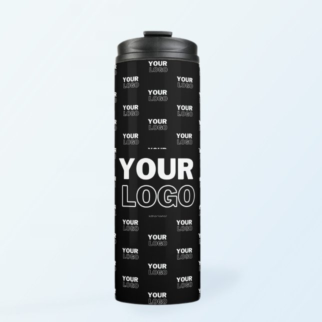 Your Logo & Background Repeating Logo | Black Thermal Tumbler (Creator Uploaded)