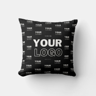 Your Logo & Background Repeating Logo   Black Throw Pillow