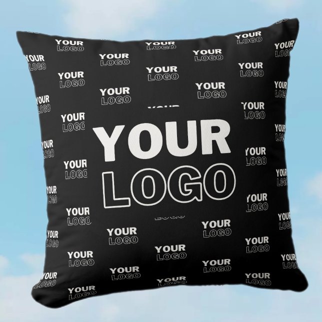 Your Logo & Background Repeating Logo | Black Throw Pillow (Creator Uploaded)