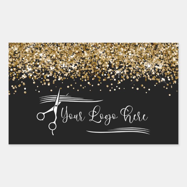 Your Logo Black and Gold Glitter Glam Sticker (Front)