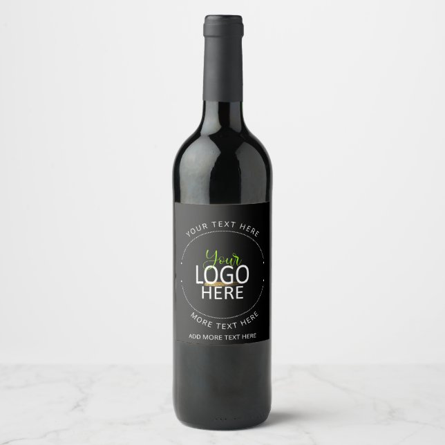 Your Logo Black Create Your Own Small Business  Wine Label (Front)