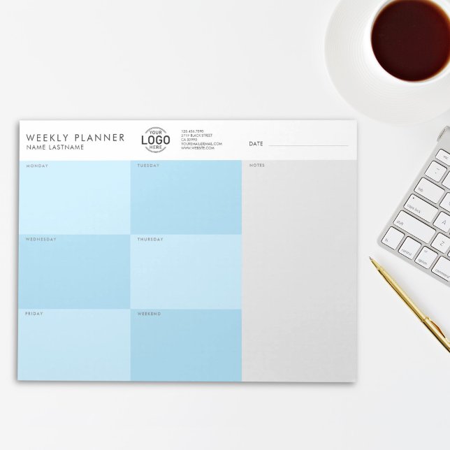 Your Logo Blue Grey Simple Undated Weekly Planner Notepad (Creator Uploaded)
