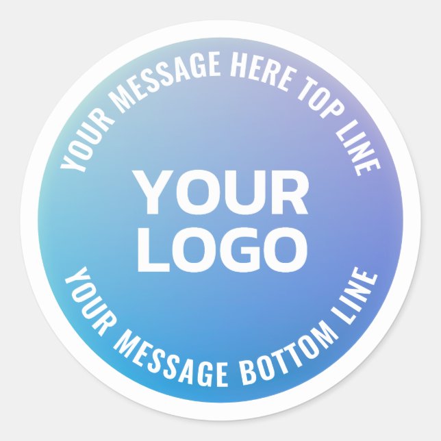 Your Logo | Blue to Purple Ombre & Circular Text Classic Round Sticker (Front)