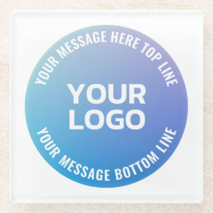 Your Logo   Blue to Purple Ombre & Circular Text Glass Coaster