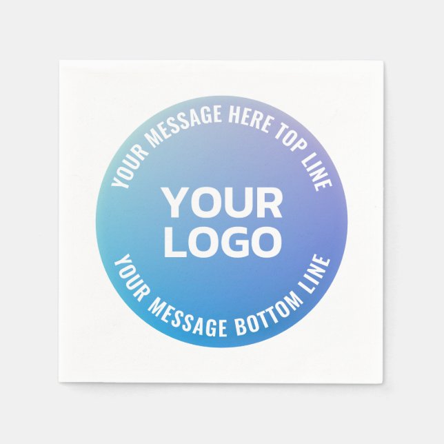 Your Logo | Blue to Purple Ombre & Circular Text Napkin (Front)