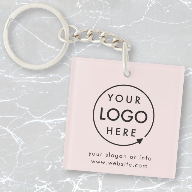Your Logo | Blush Pink Business Corporate Modern Keychain (Feminine company branded keychains for small business office keys, gifting & promotional swag.)