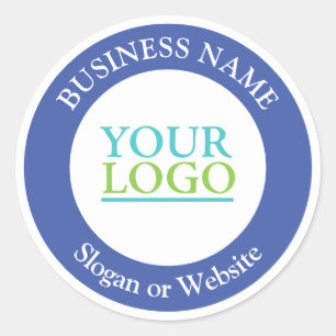 Your Logo Bus. Name, Slogan, Any Text, Blue Circle Classic Round Sticker