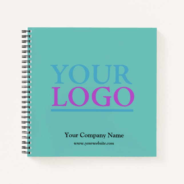 Your Logo, Bus.Name, Website & Info Promo, Lt Teal Notebook (Front)