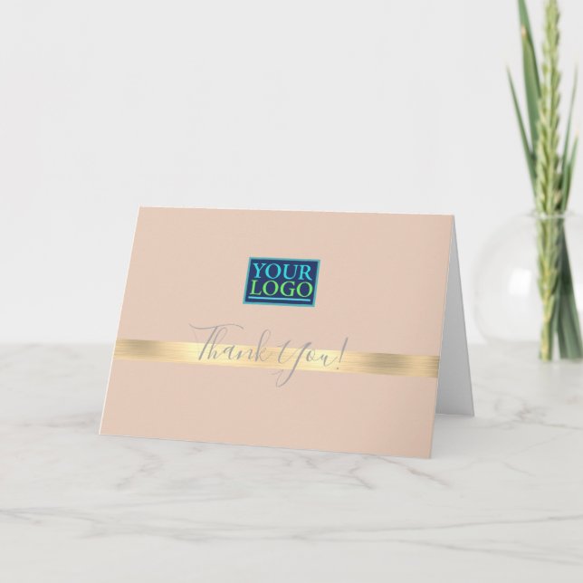 Your Logo, Business Name, Brushed Gold Stripe Thank You Card (Front)
