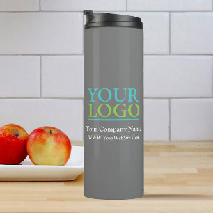 Your Logo, Business Name Promo, DIY Message, Grey Thermal Tumbler