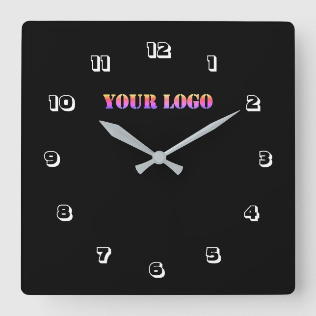 Your Logo Business Office Personalized Font Colour Square Wall Clock (Front)