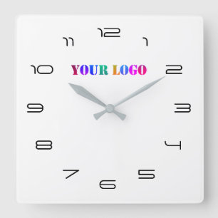 Your Logo Business Office Personalized Number Font Square Wall Clock